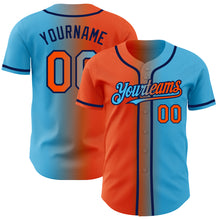 Load image into Gallery viewer, Custom Sky Blue Orange-Navy Authentic Gradient Fashion Baseball Jersey