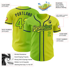 Load image into Gallery viewer, Custom Neon Yellow Neon Green-Navy Authentic Gradient Fashion Baseball Jersey