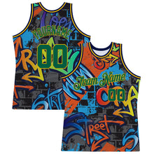 Charger l'image dans la galerie, Custom Graffiti Pattern Kelly Green-Gold 3D Geometric Authentic Basketball Jersey