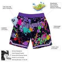 Load image into Gallery viewer, Custom Graffiti Pattern Purple-White 3D Splashes Authentic Basketball Shorts