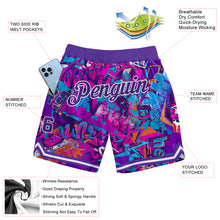 Загрузить изображение в средство просмотра галереи, Custom Graffiti Pattern Purple-White 3D Words Authentic Basketball Shorts