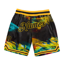 Load image into Gallery viewer, Custom Graffiti Pattern Black-Gold 3D Authentic Basketball Shorts