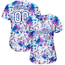 Charger l'image dans la galerie, Custom Graffiti Pattern White-Royal 3D Abstract Watercolor Authentic Baseball Jersey