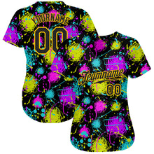 Load image into Gallery viewer, Custom Graffiti Pattern Black-Gold 3D Neon Splatter Authentic Baseball Jersey