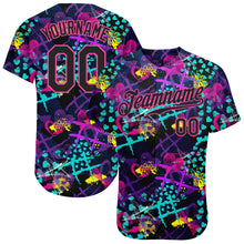 Загрузить изображение в средство просмотра галереи, Custom Graffiti Pattern Black-Pink 3D Creative Hearts Stars Geometric Figures Authentic Baseball Jersey