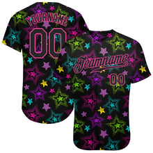 Загрузить изображение в средство просмотра галереи, Custom Graffiti Pattern Black-Pink 3D Creative Colorful Stars Authentic Baseball Jersey
