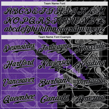 Load image into Gallery viewer, Custom Graffiti Pattern Black Purple-Gray 3D Scratch Authentic Baseball Jersey