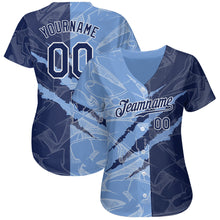 Загрузить изображение в средство просмотра галереи, Custom Graffiti Pattern Navy-Light Blue 3D Scratch Authentic Baseball Jersey