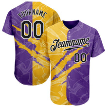 Charger l'image dans la galerie, Custom Graffiti Pattern Black Yellow-Purple 3D Scratch Authentic Baseball Jersey