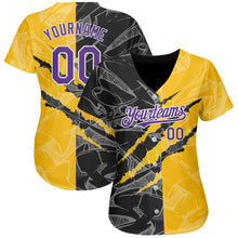 Charger l'image dans la galerie, Custom Graffiti Pattern Purple Yellow-Black 3D Scratch Authentic Baseball Jersey