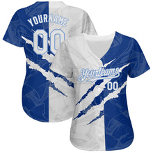 Загрузить изображение в средство просмотра галереи, Custom Graffiti Pattern White Royal-Light Blue 3D Scratch Authentic Baseball Jersey