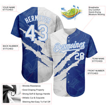 Загрузить изображение в средство просмотра галереи, Custom Graffiti Pattern White Royal-Light Blue 3D Scratch Authentic Baseball Jersey