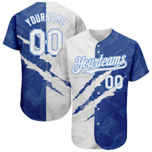 Загрузить изображение в средство просмотра галереи, Custom Graffiti Pattern White Royal-Light Blue 3D Scratch Authentic Baseball Jersey