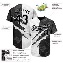 Laden Sie das Bild in den Galerie-Viewer, Custom Graffiti Pattern Black-Gray 3D Scratch Authentic Baseball Jersey