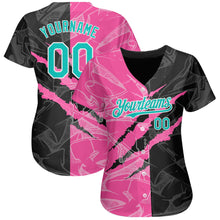 Charger l'image dans la galerie, Custom Graffiti Pattern Aqua Black-Pink 3D Scratch Authentic Baseball Jersey