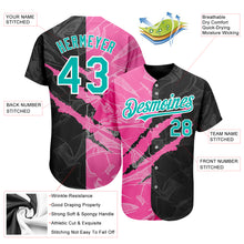 Charger l'image dans la galerie, Custom Graffiti Pattern Aqua Black-Pink 3D Scratch Authentic Baseball Jersey