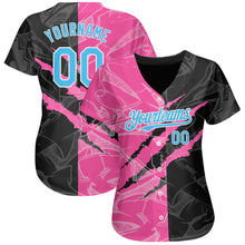 Laden Sie das Bild in den Galerie-Viewer, Custom Graffiti Pattern Sky Blue Black-Pink 3D Scratch Authentic Baseball Jersey