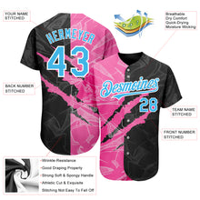 Laden Sie das Bild in den Galerie-Viewer, Custom Graffiti Pattern Sky Blue Black-Pink 3D Scratch Authentic Baseball Jersey