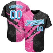 Laden Sie das Bild in den Galerie-Viewer, Custom Graffiti Pattern Sky Blue Black-Pink 3D Scratch Authentic Baseball Jersey