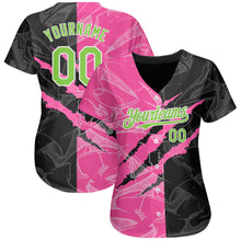 Charger l'image dans la galerie, Custom Graffiti Pattern Neon Green Black-Pink 3D Scratch Authentic Baseball Jersey