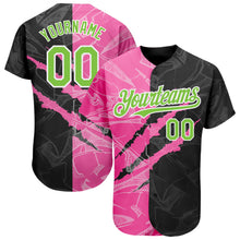 Charger l'image dans la galerie, Custom Graffiti Pattern Neon Green Black-Pink 3D Scratch Authentic Baseball Jersey