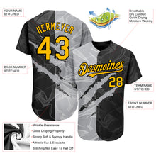 Charger l'image dans la galerie, Custom Graffiti Pattern Gold Black-Gray 3D Scratch Authentic Baseball Jersey