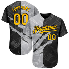 Charger l'image dans la galerie, Custom Graffiti Pattern Gold Black-Gray 3D Scratch Authentic Baseball Jersey