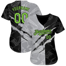 Charger l'image dans la galerie, Custom Graffiti Pattern Neon Green Black-Gray 3D Scratch Authentic Baseball Jersey