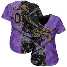 Charger l'image dans la galerie, Custom Graffiti Pattern Black Purple-Old Gold 3D Scratch Authentic Baseball Jersey