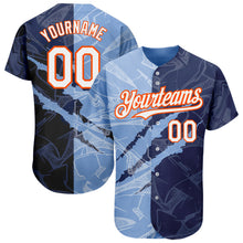 Charger l'image dans la galerie, Custom Graffiti Pattern White Navy Light Blue-Orange 3D Scratch Authentic Baseball Jersey