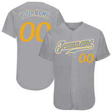 Загрузить изображение в средство просмотра галереи, Custom Gray Gold-Light Blue Authentic Baseball Jersey