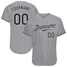 Загрузить изображение в средство просмотра галереи, Custom Gray Black Pinstripe Black-White Authentic Baseball Jersey