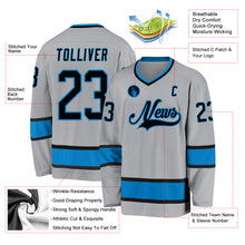 Load image into Gallery viewer, Custom Gray Black-Blue Hockey Jersey