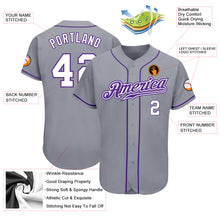 Load image into Gallery viewer, Custom Gray White-Purple Authentic Baseball Jersey