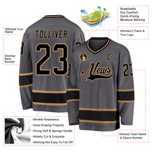 Load image into Gallery viewer, Custom Steel Gray Black-Old Gold Hockey Jersey
