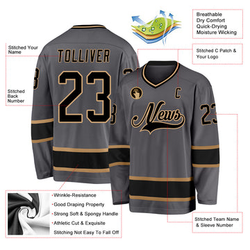 Custom Steel Gray Black-Old Gold Hockey Jersey