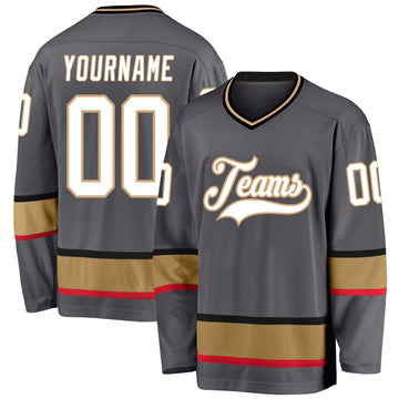 Custom Steel Gray White-Old Gold Hockey Jersey