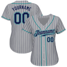 Загрузить изображение в средство просмотра галереи, Custom Gray Navy Pinstripe Navy-Teal Authentic Baseball Jersey