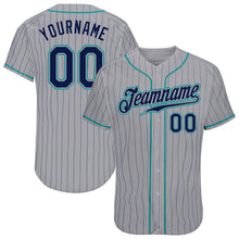 Загрузить изображение в средство просмотра галереи, Custom Gray Navy Pinstripe Navy-Teal Authentic Baseball Jersey