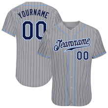 Загрузить изображение в средство просмотра галереи, Custom Gray Navy Pinstripe Navy-Light Blue Authentic Baseball Jersey