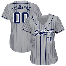 Загрузить изображение в средство просмотра галереи, Custom Gray Navy Pinstripe Navy-White Authentic Baseball Jersey