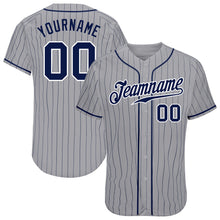 Загрузить изображение в средство просмотра галереи, Custom Gray Navy Pinstripe Navy-White Authentic Baseball Jersey