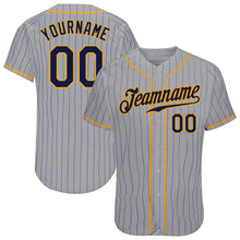 Загрузить изображение в средство просмотра галереи, Custom Gray Navy Pinstripe Navy-Gold Authentic Baseball Jersey