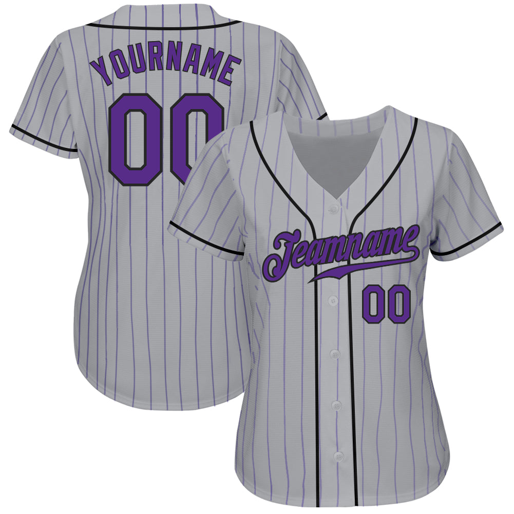 Custom White Purple Pinstripe Black-Gray Authentic Basketball Jersey  Discount