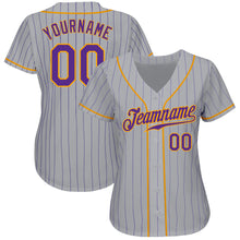 Загрузить изображение в средство просмотра галереи, Custom Gray Purple Pinstripe Purple-Gold Authentic Baseball Jersey