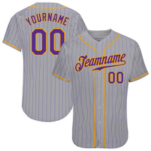 Загрузить изображение в средство просмотра галереи, Custom Gray Purple Pinstripe Purple-Gold Authentic Baseball Jersey