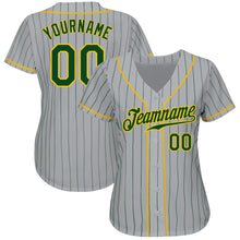 Laden Sie das Bild in den Galerie-Viewer, Custom Gray Green Pinstripe Green-Gold Authentic Baseball Jersey