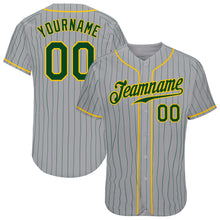Laden Sie das Bild in den Galerie-Viewer, Custom Gray Green Pinstripe Green-Gold Authentic Baseball Jersey
