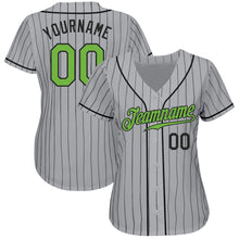 Загрузить изображение в средство просмотра галереи, Custom Gray Black Pinstripe Neon Green-Black Authentic Baseball Jersey