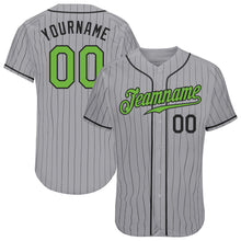 Загрузить изображение в средство просмотра галереи, Custom Gray Black Pinstripe Neon Green-Black Authentic Baseball Jersey